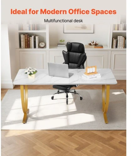 VEVOR Vadovo darbo stalas ZH607, 160 x 80 x 75 cm, baltas ir auksinis