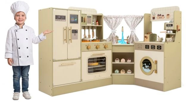 Promotion Vaikiška kampinė virtuvė su kranu ir indaplove žalia