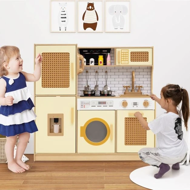 Promotion Vaikiška medinė virtuvėlės žaidimų rinkinys, geltona