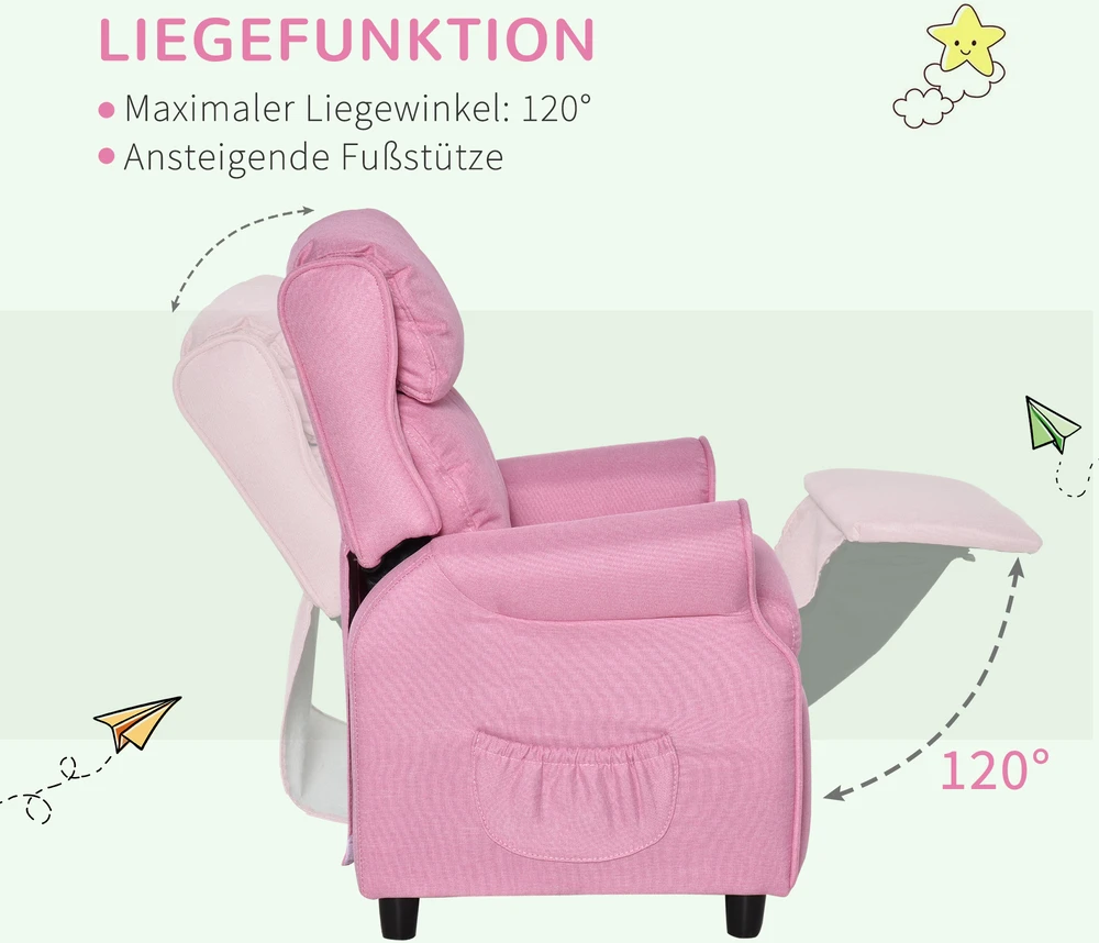 Fotelis Aosom Vaikiška poilsio sofa su kojų atrama ir reguliuojamu atlošu, rausva, 58 x 53 x 70 cm