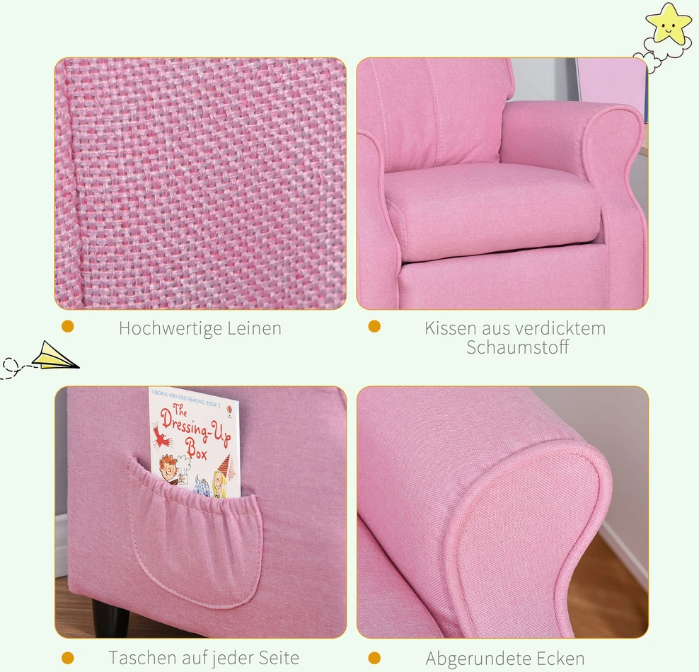Fotelis Aosom Vaikiška poilsio sofa su kojų atrama ir reguliuojamu atlošu, rausva, 58 x 53 x 70 cm