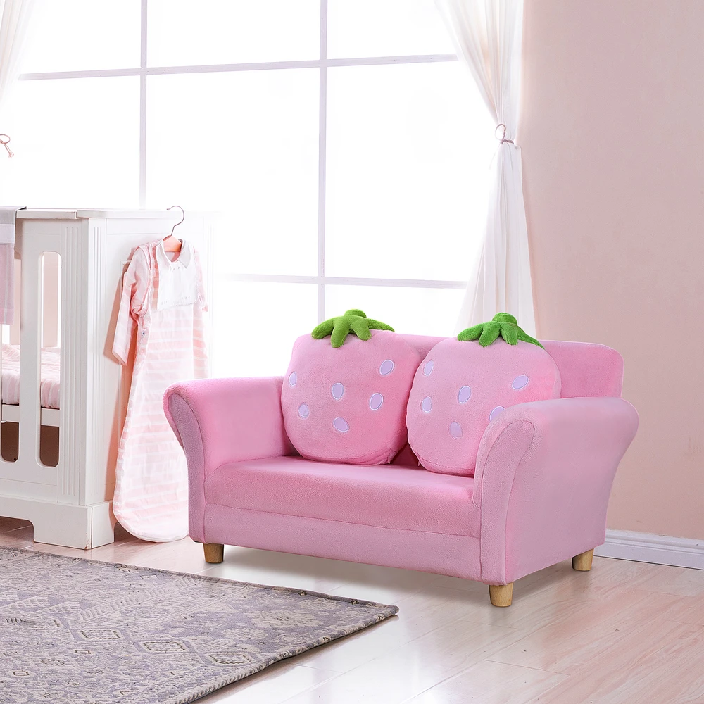 Fotelis Aosom Vaikiška sofa su braškių dizainu, rožinė, 90 x 53 x 48 cm