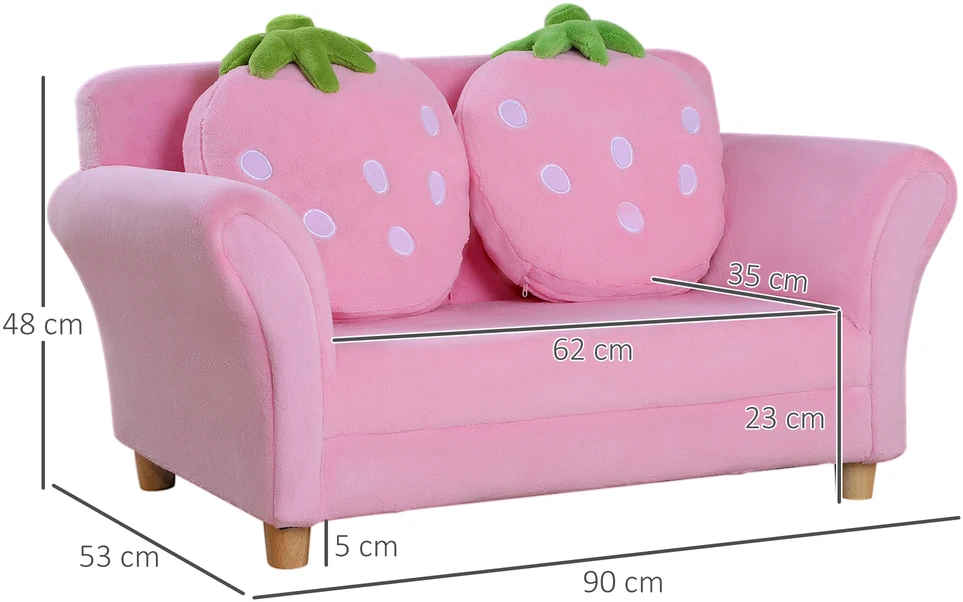 Fotelis Aosom Vaikiška sofa su braškių dizainu, rožinė, 90 x 53 x 48 cm