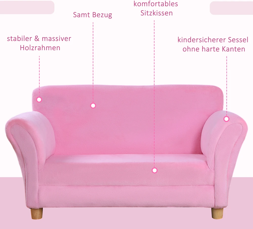 Fotelis Aosom Vaikiška sofa su braškių dizainu, rožinė, 90 x 53 x 48 cm