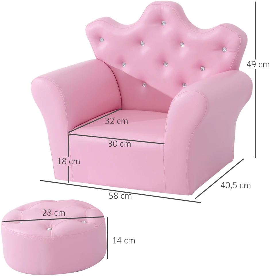 Aosom Vaikiška sofa su pufu, rožinė, 58 x 40,5 x 49 cm, 2 dalių rinkinys