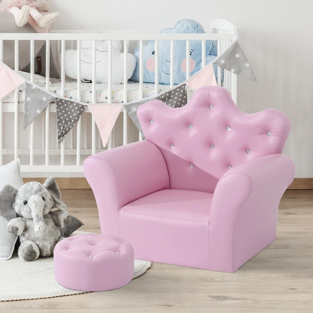 Aosom Vaikiška sofa su pufu, rožinė, 58 x 40,5 x 49 cm, 2 dalių rinkinys