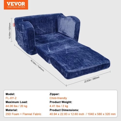 VEVOR Vaikiška sofa FL-XY-2, mėlyna, 104 x 58 x 32 cm
