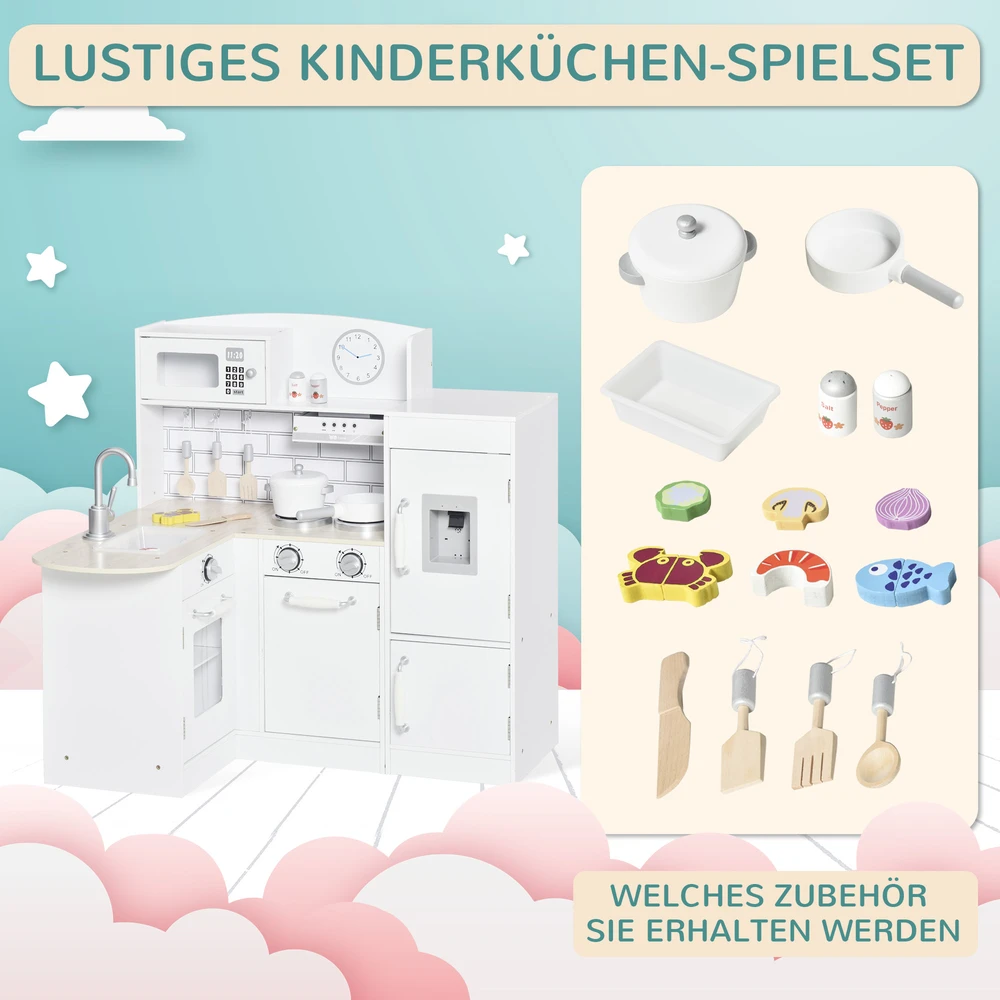Koduva Vaikiška žaidimų virtuvė, 14 dalių priedai, elektrinis vandens dozatorius, balta, 86 x 64 x 84,5 cm