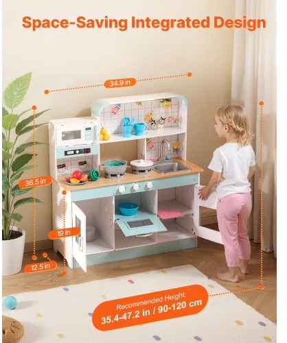 VEVOR Vaikiška žaidimų virtuvė TLG81021, medinė, balta, 24 dalių rinkinys