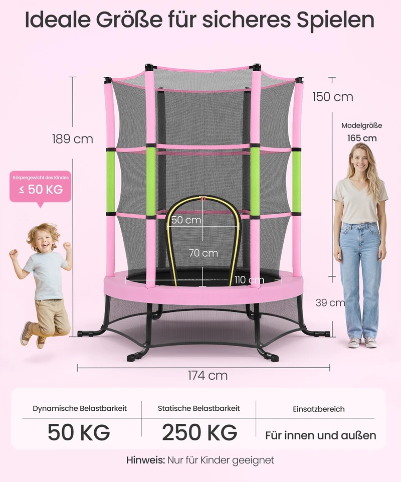 Koduva Vaikiškas batutas 174 cm, rožinis, su apsauginiu tinklu ir krašto paminkštinimu