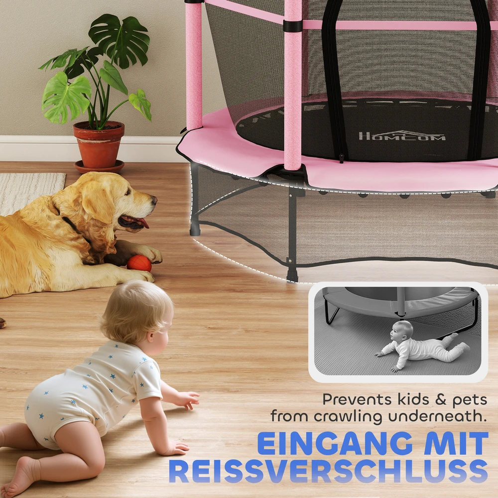 Aosom Vaikiškas batutas su apsauginiu tinklu, Ø140 cm, rožinis