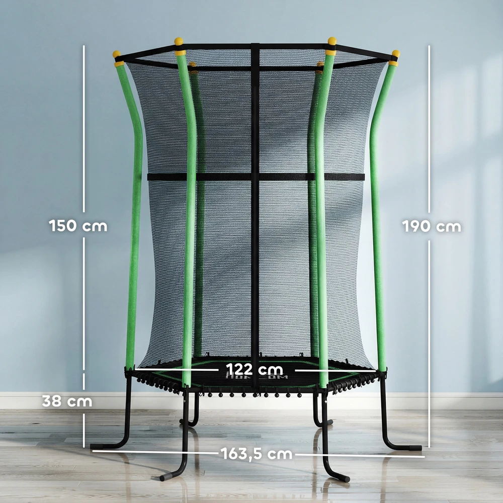 Aosom Vaikiškas batutas su apsauginiu tinklu, 122 x 111 cm, juodas, žalias, plienas, iki 50 kg
