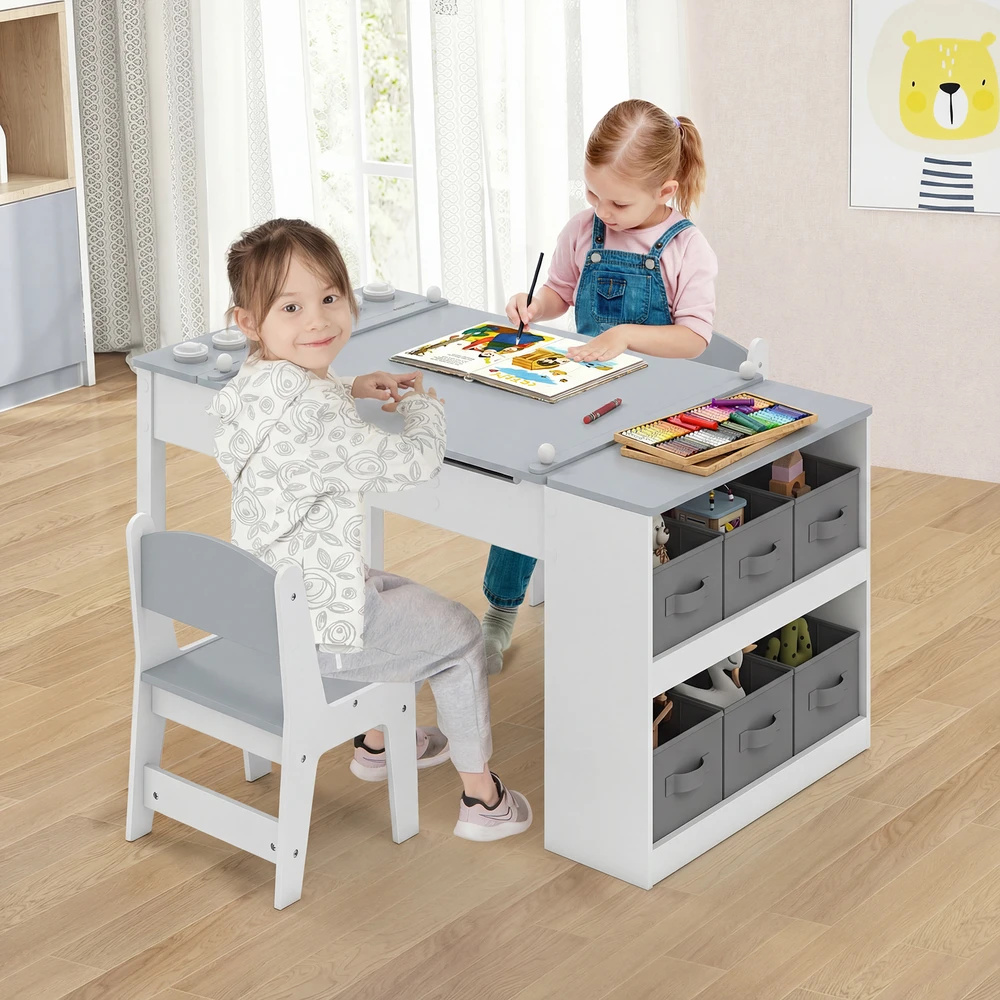 Promotion Vaikiškas dailės stalas ir molbertas su 2 kėdėmis, pilkas