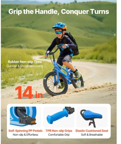 VEVOR Vaikiškas dviratis TQ1401, BMX stiliaus, 35,56 cm, mėlynas, vaikams nuo 90 iki 115 cm ūgio
