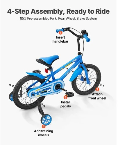 VEVOR Vaikiškas dviratis TQ1401, BMX stiliaus, 35,56 cm, mėlynas, vaikams nuo 90 iki 115 cm ūgio