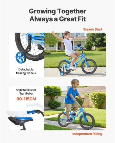 VEVOR Vaikiškas dviratis TQ1401, BMX stiliaus, 35,56 cm, mėlynas, vaikams nuo 90 iki 115 cm ūgio