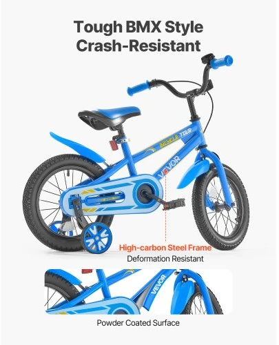 VEVOR Vaikiškas dviratis TQ1401, BMX stiliaus, 35,56 cm, mėlynas, vaikams nuo 90 iki 115 cm ūgio