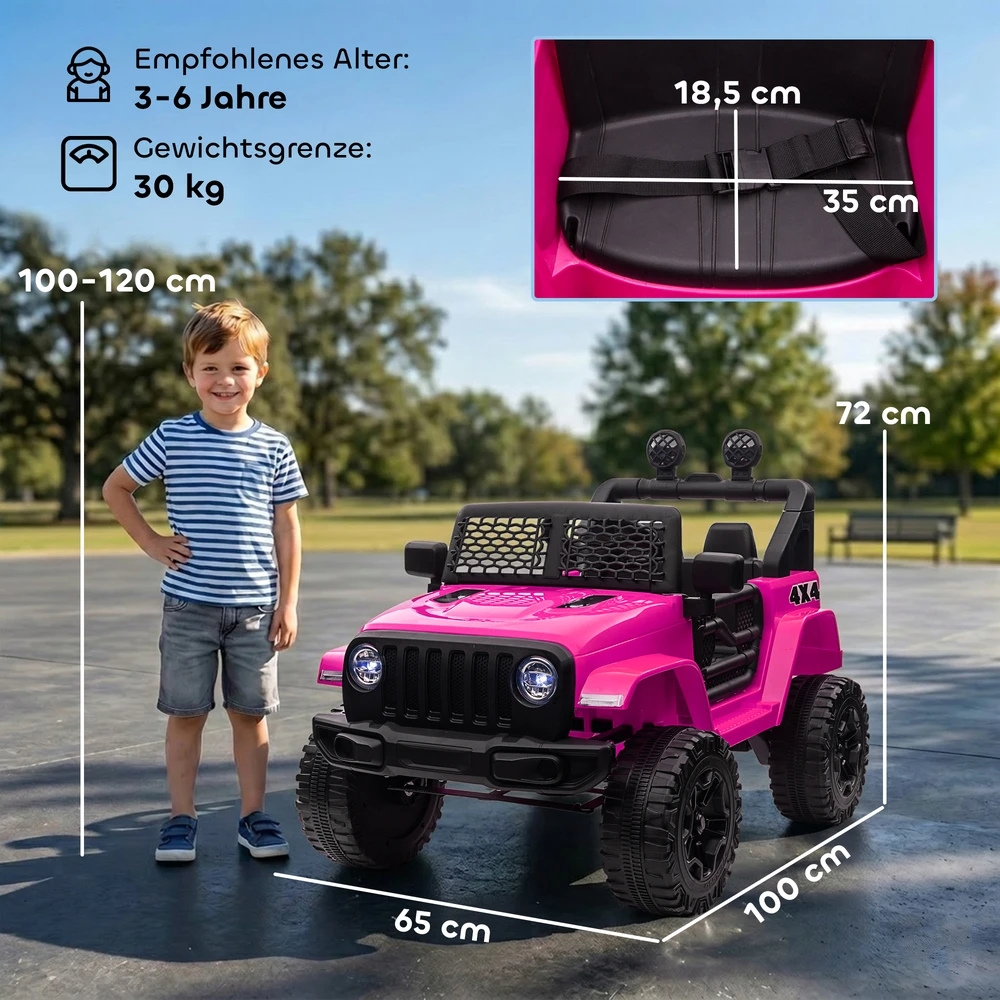 Koduva Vaikiškas elektrinis automobilis, 12V, su nuotolinio valdymo pultu, 2 varikliai, LED, garsinis signalas, rožinis, 100 x 65 x 72 cm