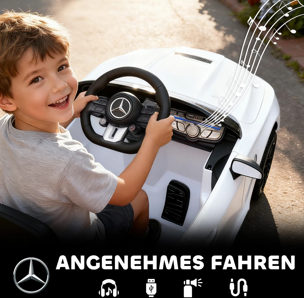 Koduva Vaikiškas elektrinis automobilis Mercedes-AMG dizaino, baltas, 99 x 55 x 43 cm