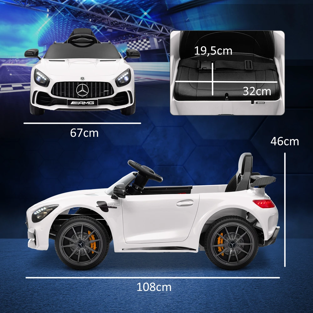 Aosom Vaikiškas elektrinis automobilis Mercedes-Benz AMG GTR, baltas, 12 V, 3-5 km/h
