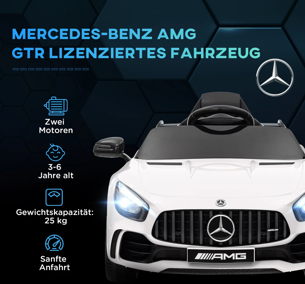 Aosom Vaikiškas elektrinis automobilis Mercedes-Benz AMG GTR, baltas, 12 V, 3-5 km/h