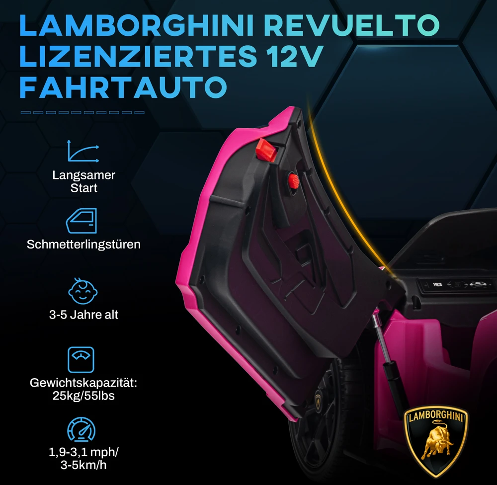 Koduva Vaikiškas elektrinis automobilis Lamborghini Revuelto, rožinė, 105 x 60 x 40 cm