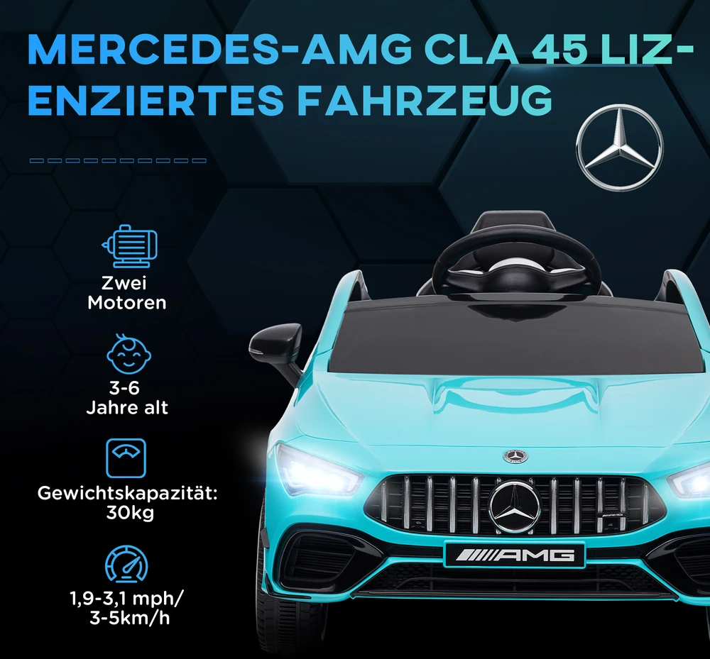 Aosom Vaikiškas elektrinis automobilis Mercedes-benz AMG CLA 45, šviesiai mėlynas, 110 x 61 x 45 cm