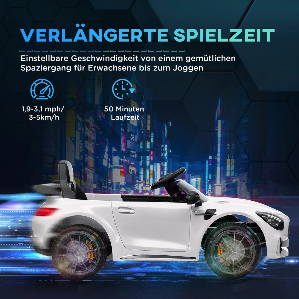 Aosom Vaikiškas elektrinis automobilis Mercedes-Benz AMG GTR, baltas, 12 V, 3-5 km/h