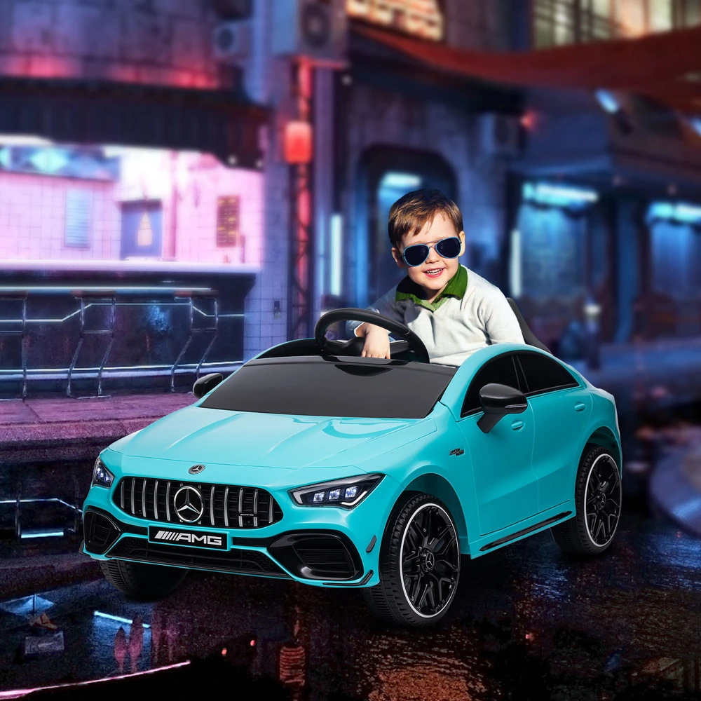 Aosom Vaikiškas elektrinis automobilis Mercedes-benz AMG CLA 45, šviesiai mėlynas, 110 x 61 x 45 cm