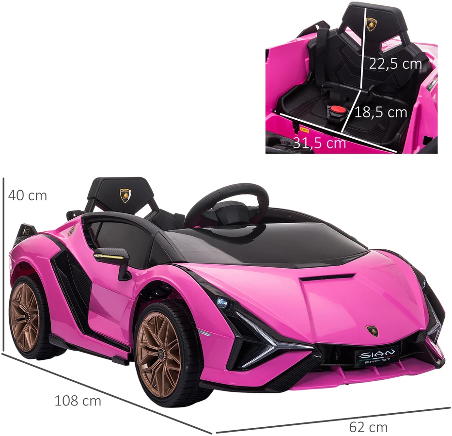 Aosom Vaikiškas elektrinis automobilis Lamborghini, rožinė, 108 x 62 x 40 cm