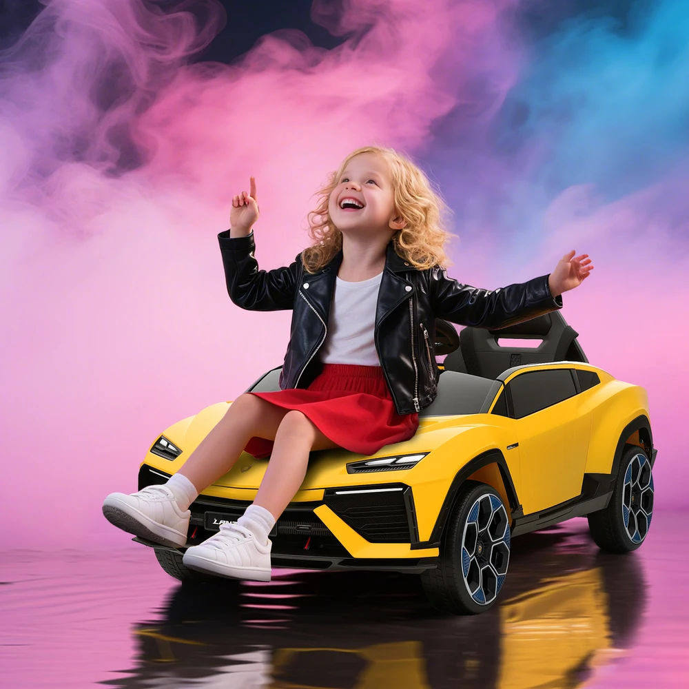 Aosom Vaikiškas elektrinis automobilis Lamborghini, 12 V, geltonas, 101,5 x 49 x 43 cm