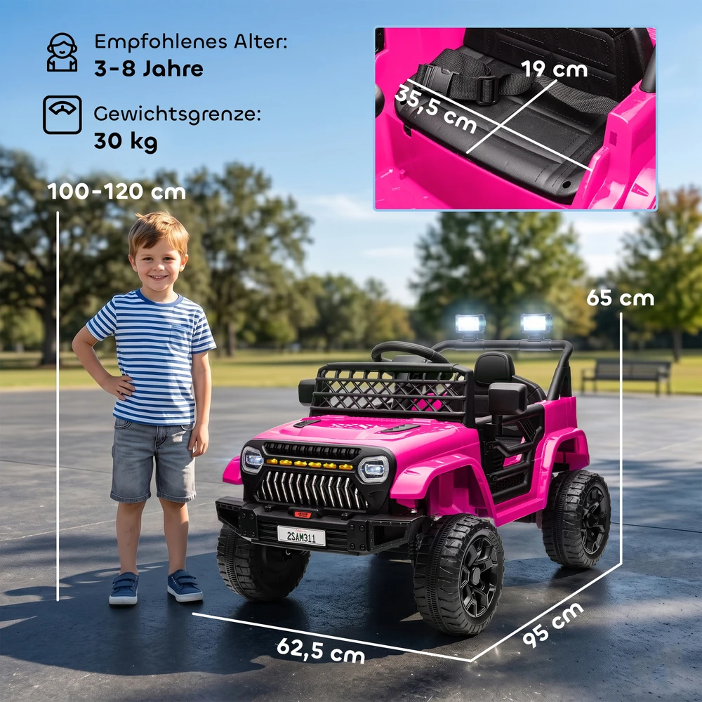 Aosom Vaikiškas elektrinis automobilis 12 V, rožinis, 2,4 GHz nuotolinio valdymo pultas, 2 varikliai, 95 x 62,5 x 65 cm