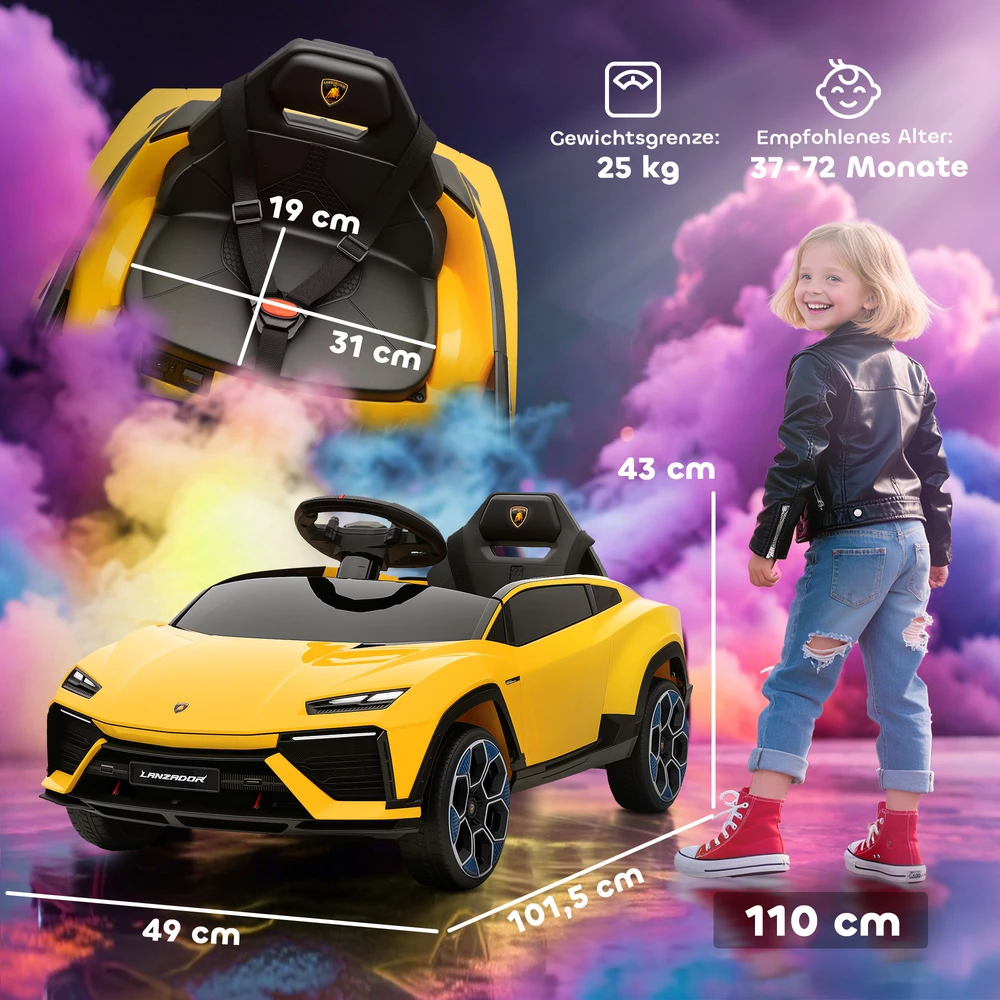 Aosom Vaikiškas elektrinis automobilis Lamborghini, 12 V, geltonas, 101,5 x 49 x 43 cm