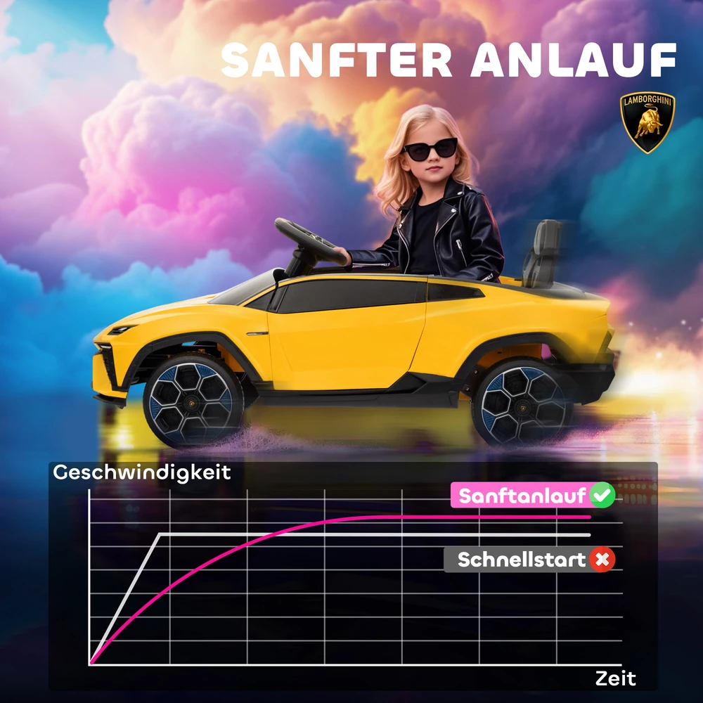 Aosom Vaikiškas elektrinis automobilis Lamborghini, 12 V, geltonas, 101,5 x 49 x 43 cm