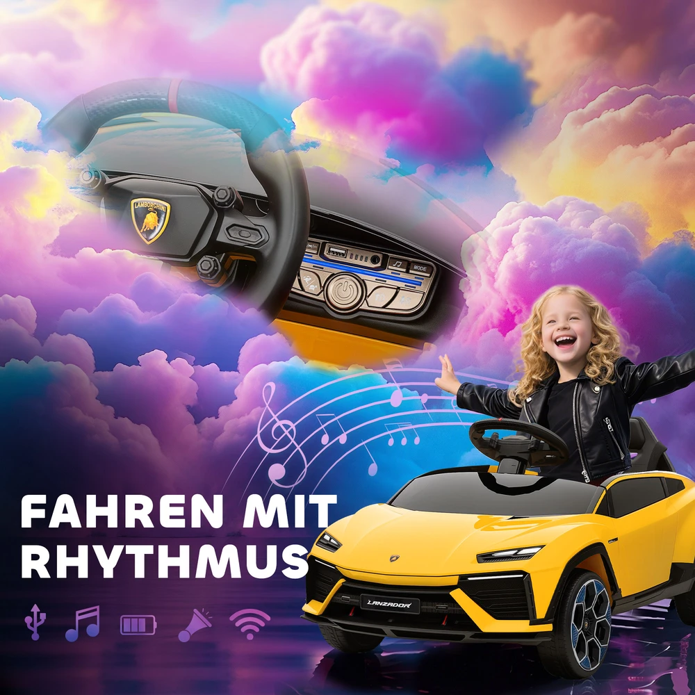 Aosom Vaikiškas elektrinis automobilis Lamborghini, 12 V, geltonas, 101,5 x 49 x 43 cm