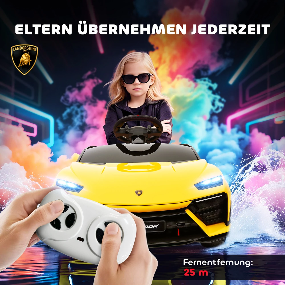 Aosom Vaikiškas elektrinis automobilis Lamborghini, 12 V, geltonas, 101,5 x 49 x 43 cm