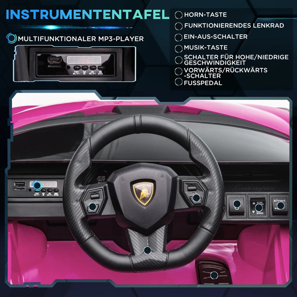 Aosom Vaikiškas elektrinis automobilis Lamborghini, rožinė, 108 x 62 x 40 cm