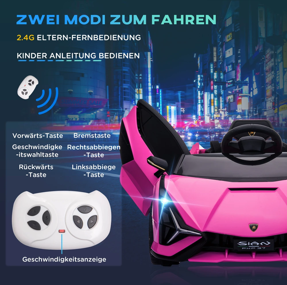 Aosom Vaikiškas elektrinis automobilis Lamborghini, rožinė, 108 x 62 x 40 cm