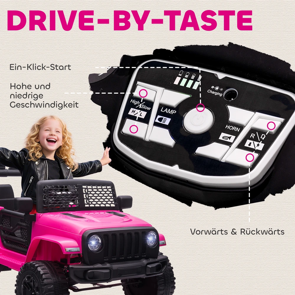 Koduva Vaikiškas elektrinis automobilis, 12V, su nuotolinio valdymo pultu, 2 varikliai, LED, garsinis signalas, rožinis, 100 x 65 x 72 cm