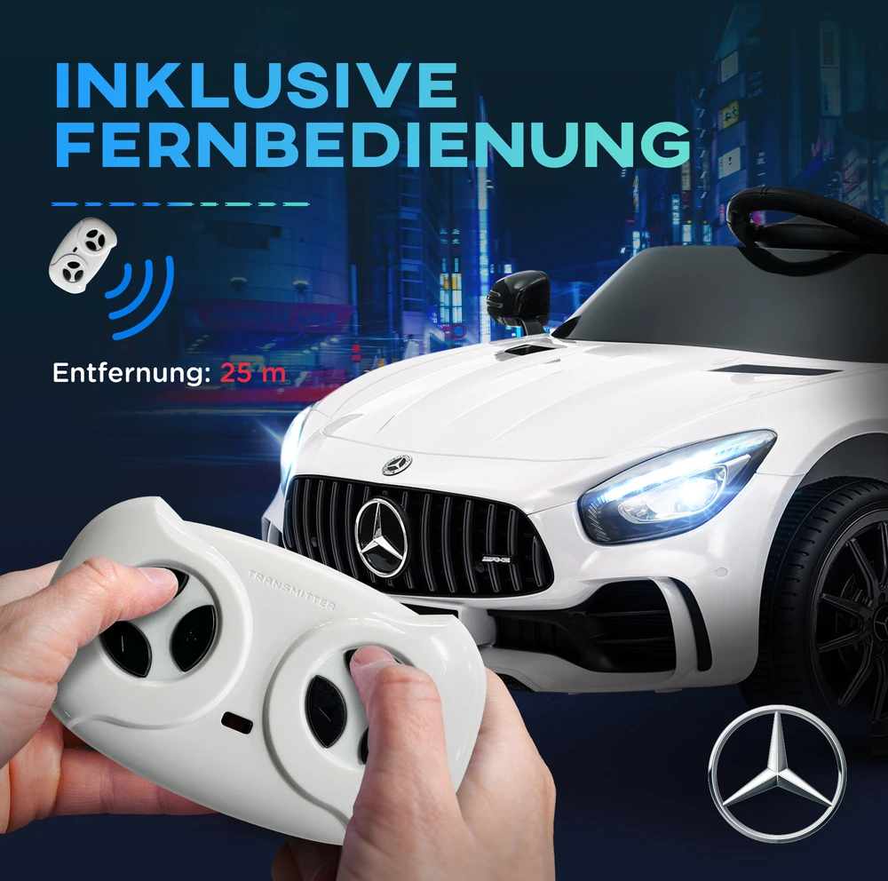 Aosom Vaikiškas elektrinis automobilis Mercedes-Benz AMG GTR, baltas, 12 V, 3-5 km/h