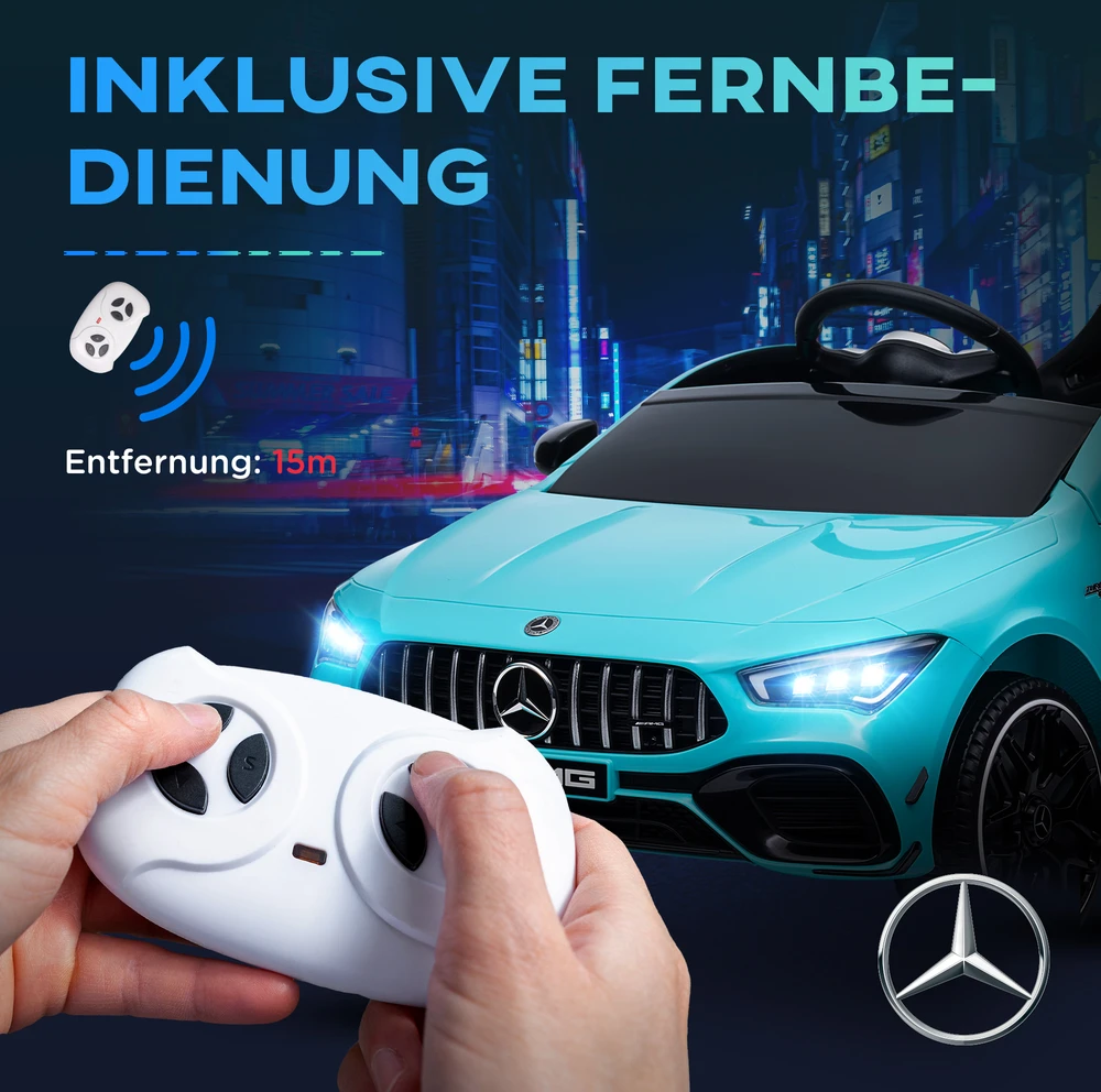 Aosom Vaikiškas elektrinis automobilis Mercedes-benz AMG CLA 45, šviesiai mėlynas, 110 x 61 x 45 cm
