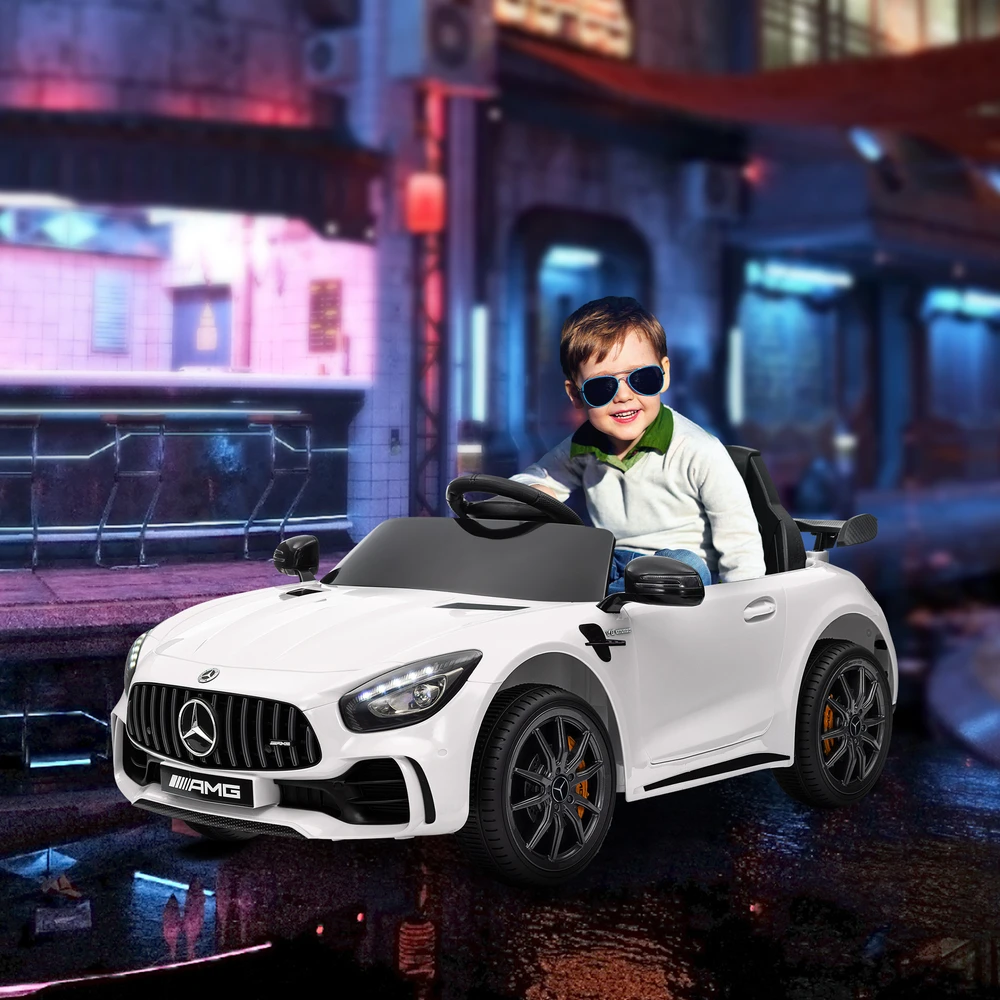 Aosom Vaikiškas elektrinis automobilis Mercedes-Benz AMG GTR, baltas, 12 V, 3-5 km/h