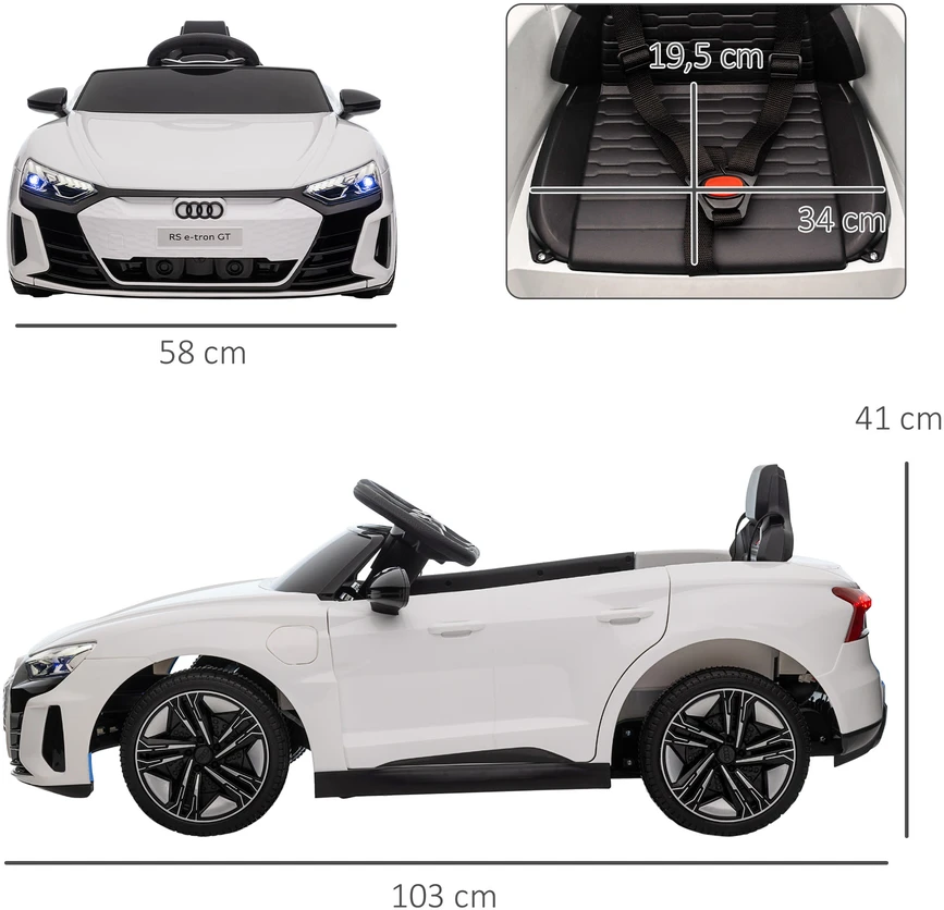 Aosom Vaikiškas elektrinis automobilis Audi RS e-tron GT, baltas, 103 x 58 x 41 cm