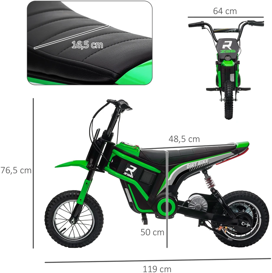 Aosom Vaikiškas elektrinis motociklas, žalias, 24V variklis, 119 x 64 x 76,5 cm