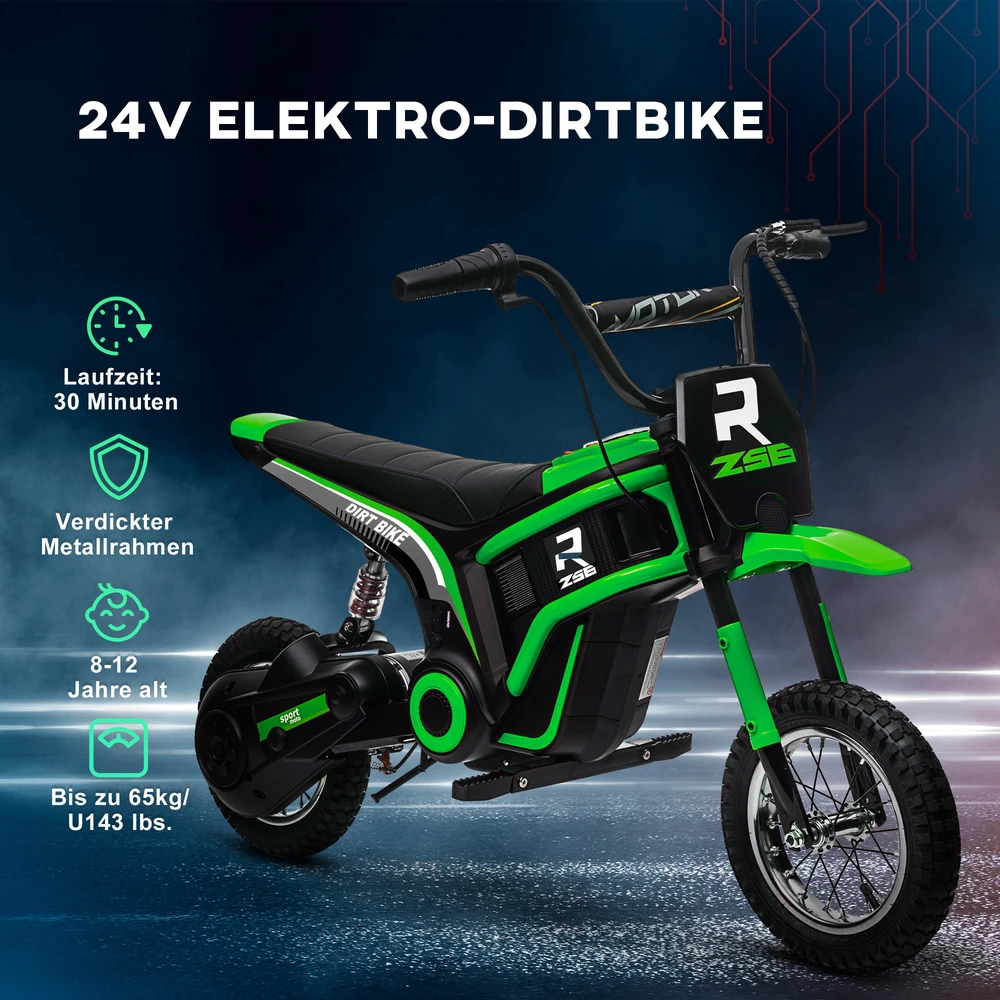 Aosom Vaikiškas elektrinis motociklas, žalias, 24V variklis, 119 x 64 x 76,5 cm