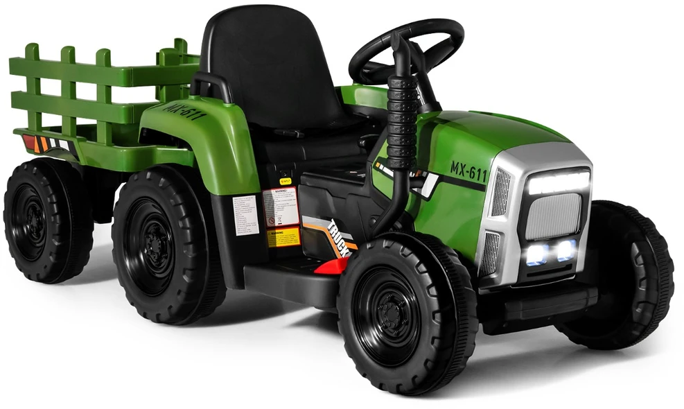 Promotion Vaikiškas elektrinis traktorius 12V su priekaba žalias