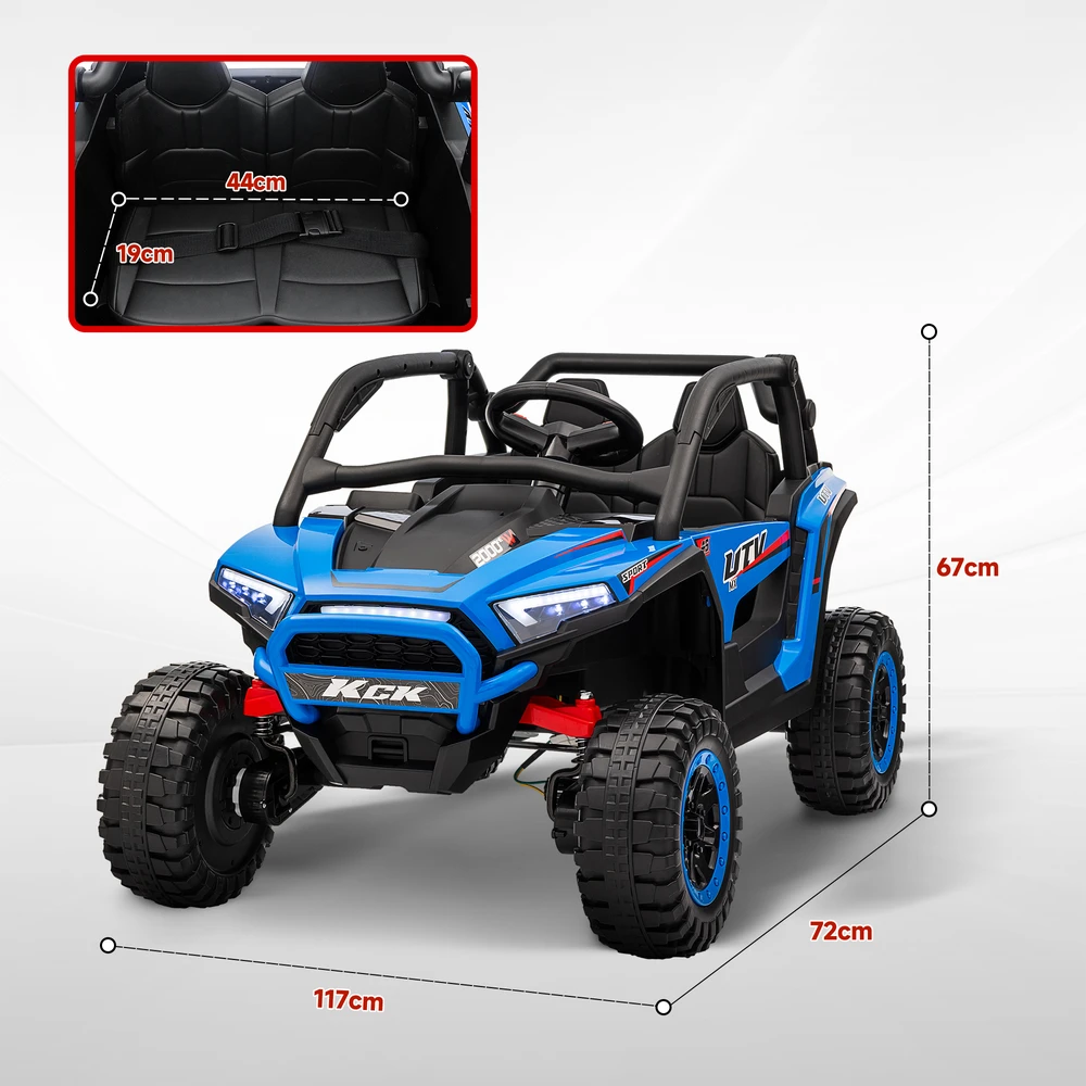 Aosom Vaikiškas elektrinis UTV, 5–7 km/h, 2 vietų, nuotolinio valdymo pultas, muzika, šviesos, mėlynas