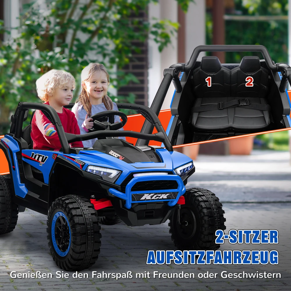 Aosom Vaikiškas elektrinis UTV, 5–7 km/h, 2 vietų, nuotolinio valdymo pultas, muzika, šviesos, mėlynas