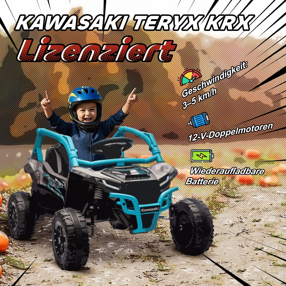 Aosom Vaikiškas elektrinis UTV KAWASAKI TERYX KRX 1000, 12V, mėlyna, 100 x 64 x 56 cm