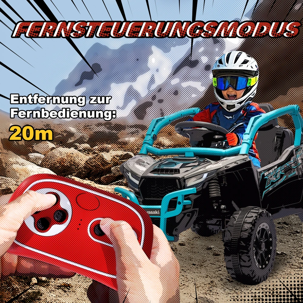 Aosom Vaikiškas elektrinis UTV KAWASAKI TERYX KRX 1000, 12V, mėlyna, 100 x 64 x 56 cm